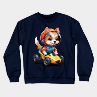 Cartoon Dog Driving a Race Car Crewneck Sweatshirt